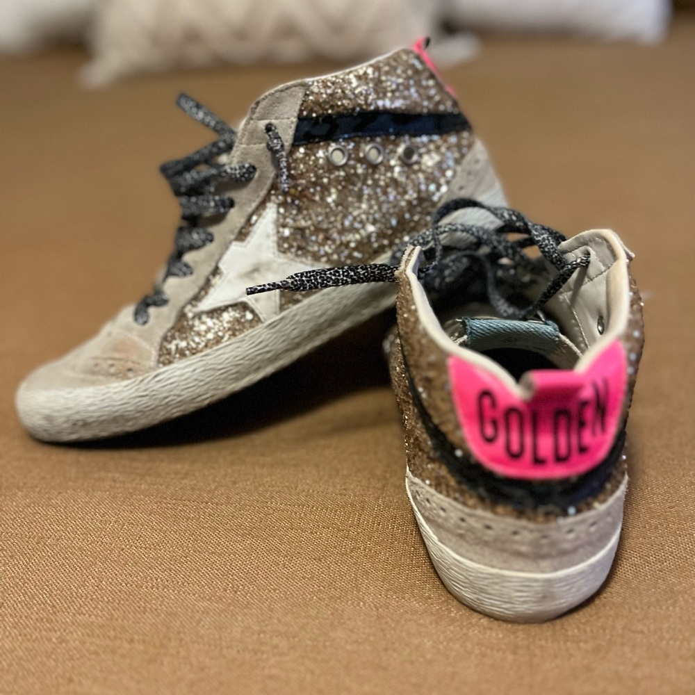 Golden Goose Midstar: Gold Glitter and Pink